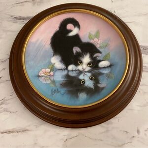 Vintage Bob Harrison Curious Kittens collector plate framed wall hanging kitschy